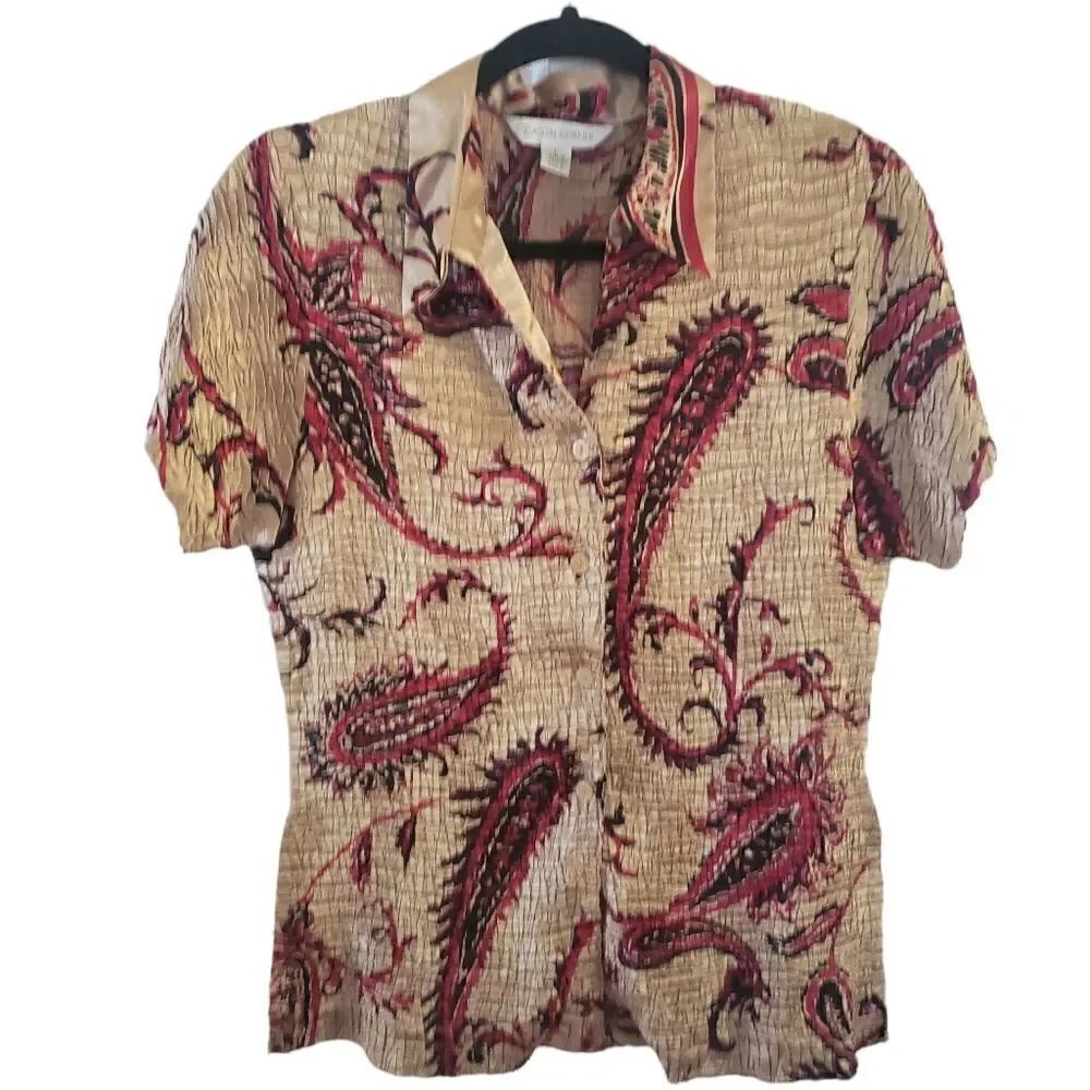 Casual Corner Button Front Crinkle Stretch Short Sleeve Top